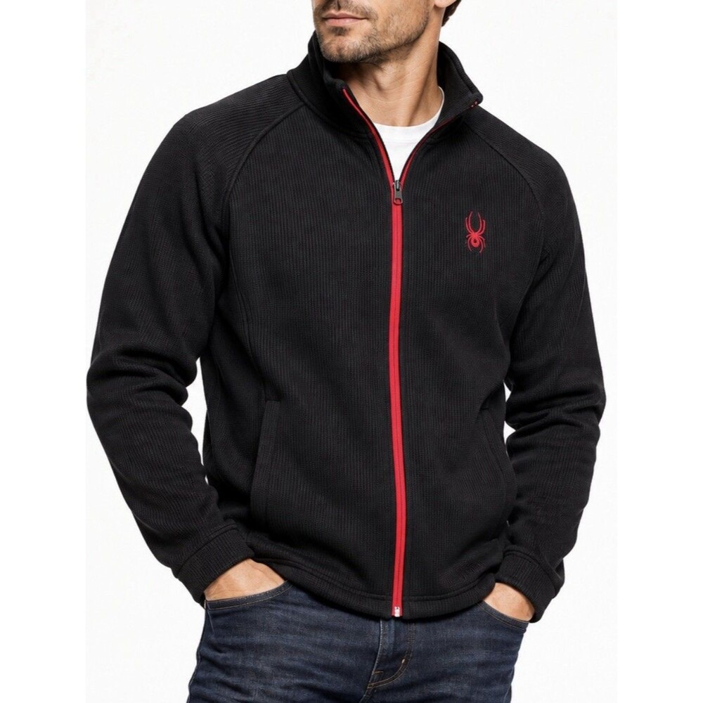 Spyder Men’s XXL Full Zip Sweater Fleece Jacket Black Red Ski Outdoor Heavy